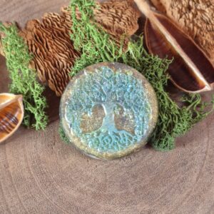 orgonite schijf tree of life groen geel