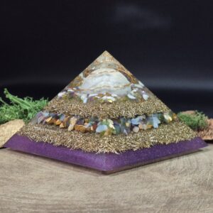 orgonite piramide bol agaat groen bruin paars